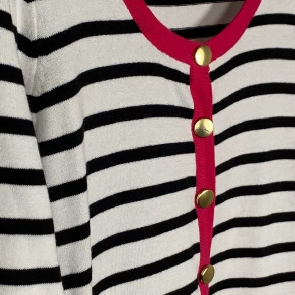 Sunny Leigh Black White Striped Cardigan Sweater Women’s Small - Picture 9 of 9